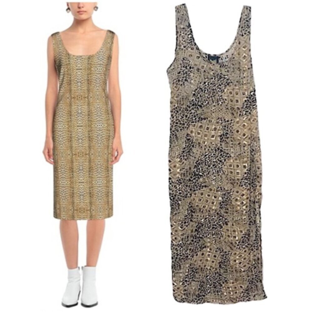 ❤️ DOTTI Gold and Black Sheath Midi Dress Size S